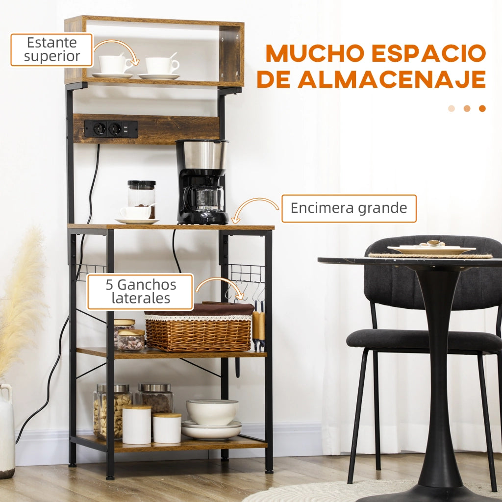 Scaffale da Cucina con Presa di Corrente e Caricatori USB ¨C Xylo ¨C Marrone 60x42x153 cm
