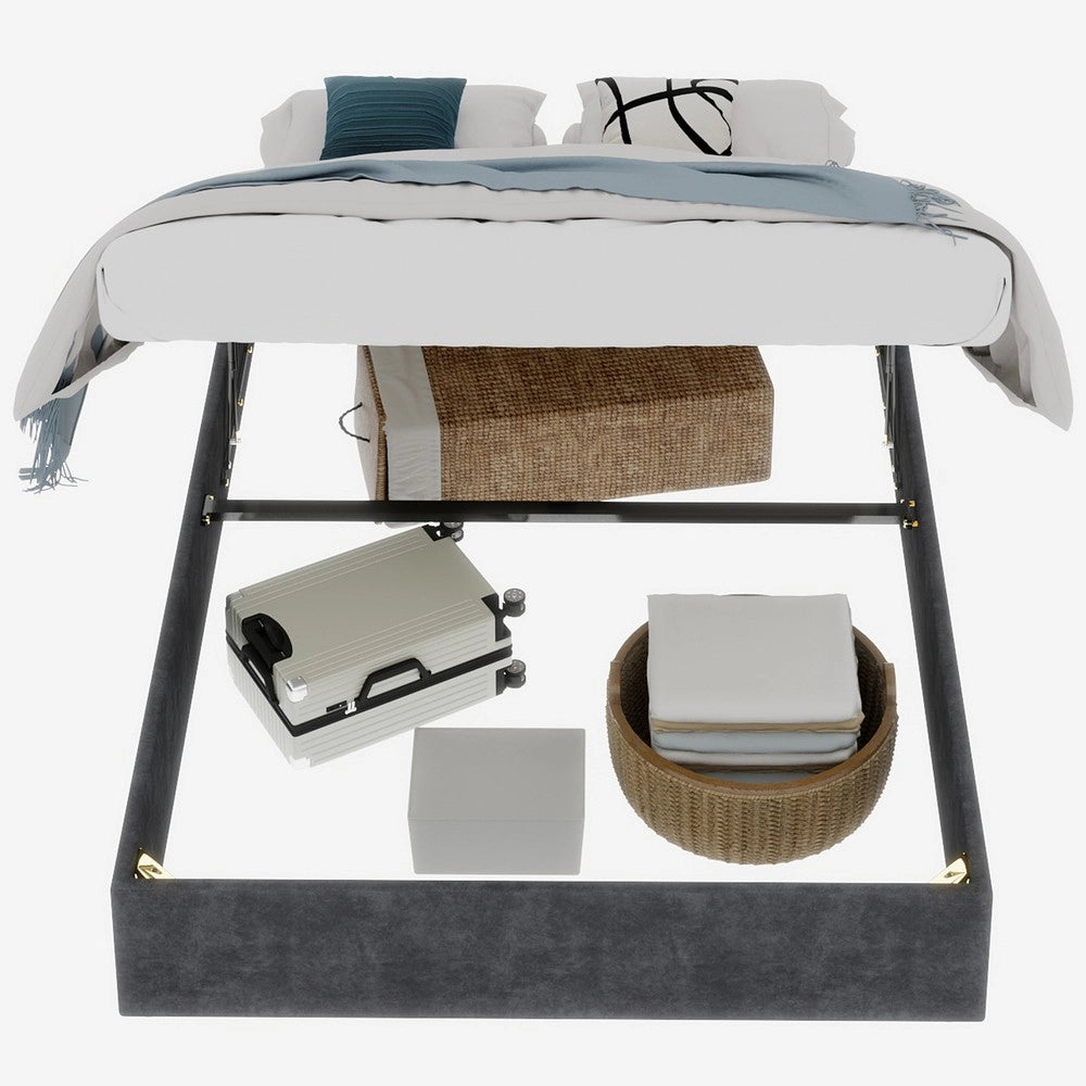 Letto Contenitore Imbottito ¨C MINIMAL ¨C Velluto Grigio 140x200 cm