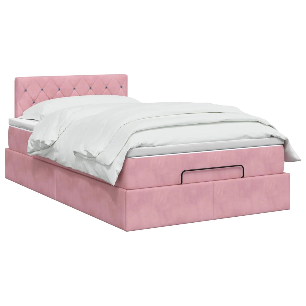 Letto Ottomano con Materasso e LED Rosa 120 x 190 cm Velluto 3458222