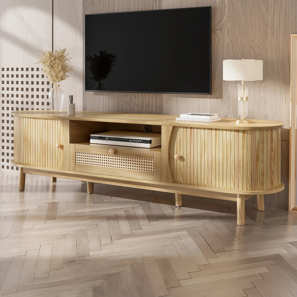 Cassettiera TV in MDF naturale; lunghezza 165 cm