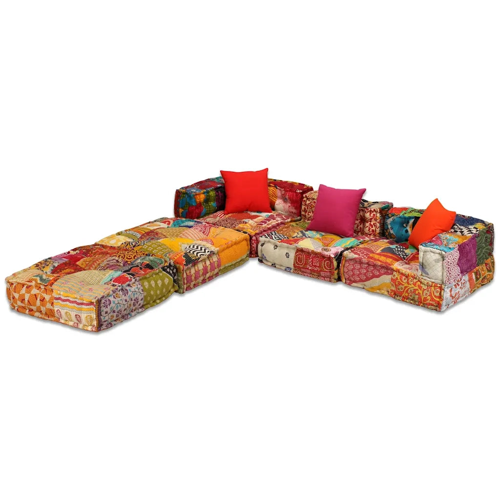 Pouf Modulare a 3 Posti in Tessuto Patchwork 244979