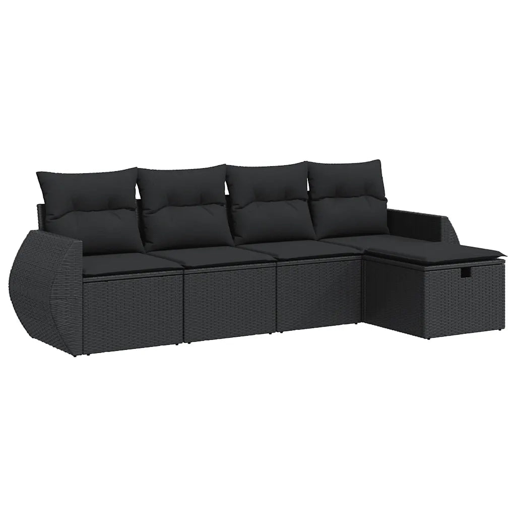 Set Divani da Giardino 5 pz con Cuscini in Polyrattan Nero 3325561