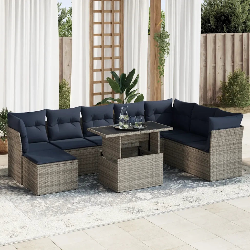 Set Divano da Giardino 9pz con Cuscini Grigio Polyrattan Acacia 3326212