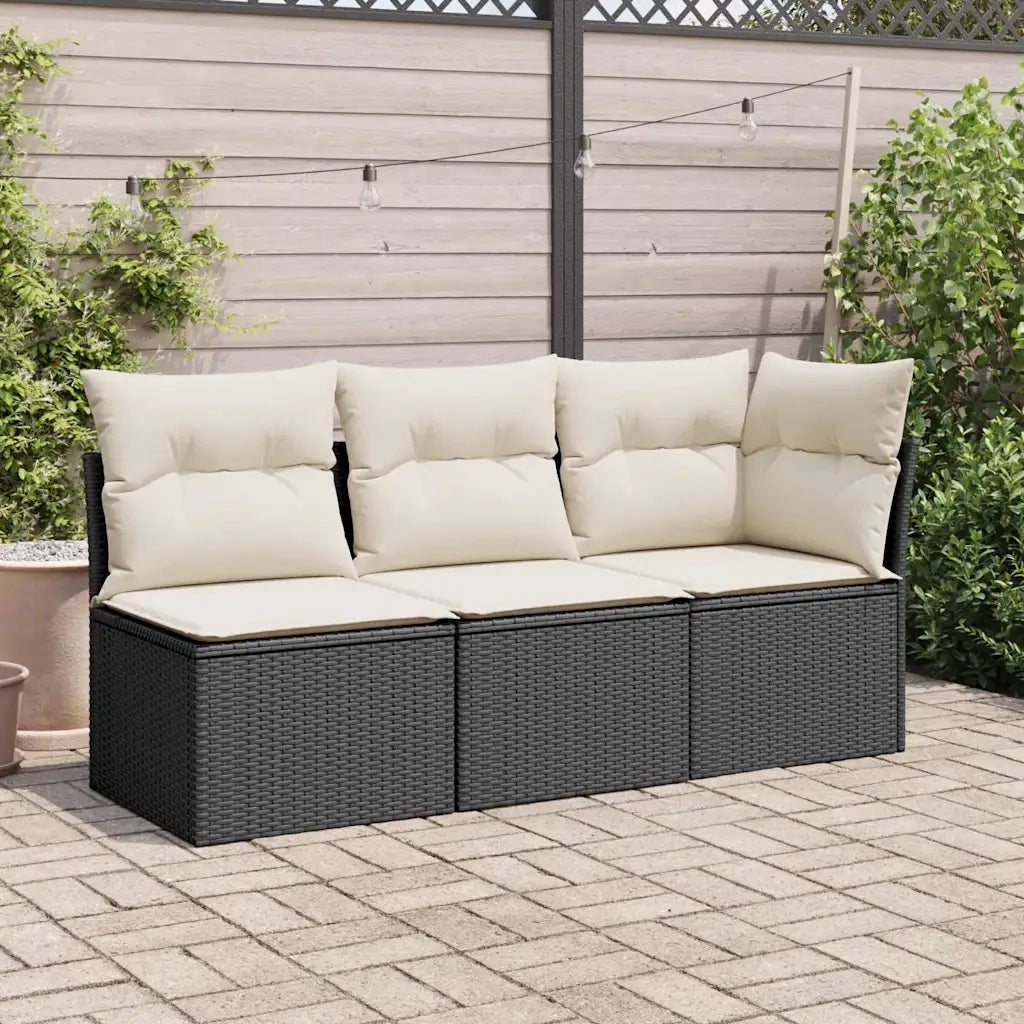 Divano Angolare da Giardino con Cuscini Nero in Polyrattan 366012