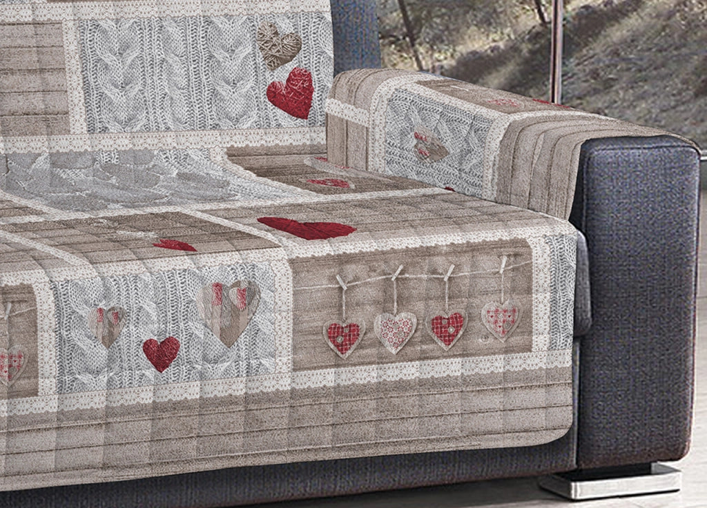 Copridivano Trapuntato Disegno Shabby Love - 2 Posti - Rosso