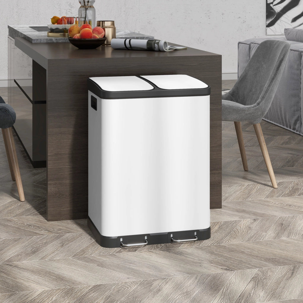 Bidone per la spazzatura da 60L ¨C zephmum ¨C Bianco, acciaio inossidabile