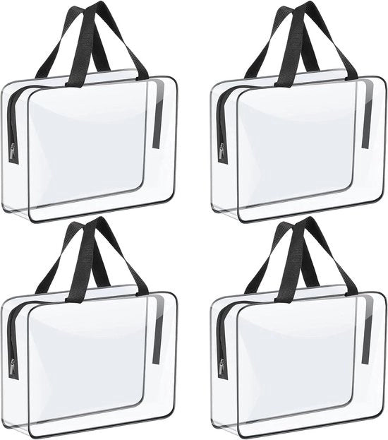 Set di 4 grandi borse trasparenti per cosmetici - Borse trasportabili, ampie, impermeabili con cerniere e maniglie, adatte per spiaggia, viaggi, shopping e conservazione (4 pezzi)