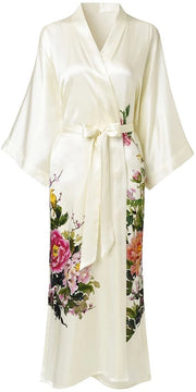 Kimono da notte in 100% seta, classica giacca da camera con fiori