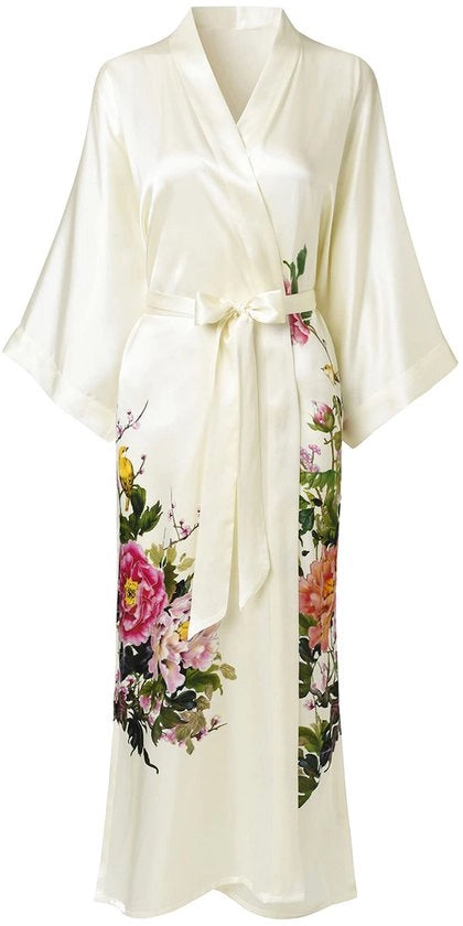 Kimono da notte in 100% seta, classica giacca da camera con fiori