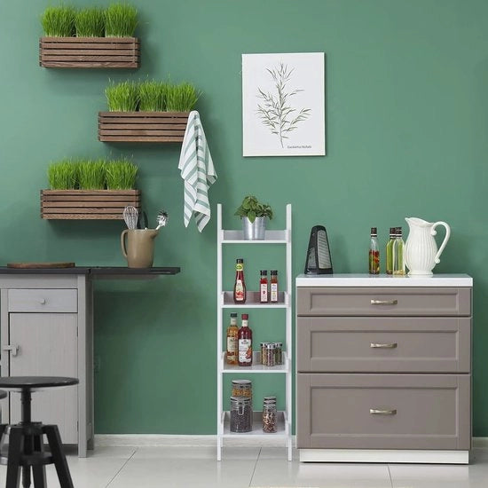 Ladder per Libri, Piante e Decorazione a 4 Livelli - Bianco