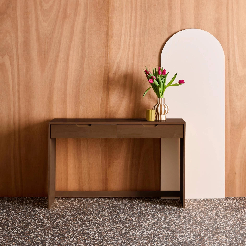 Consolle in legno 2 cassetti, 120cm, noce
