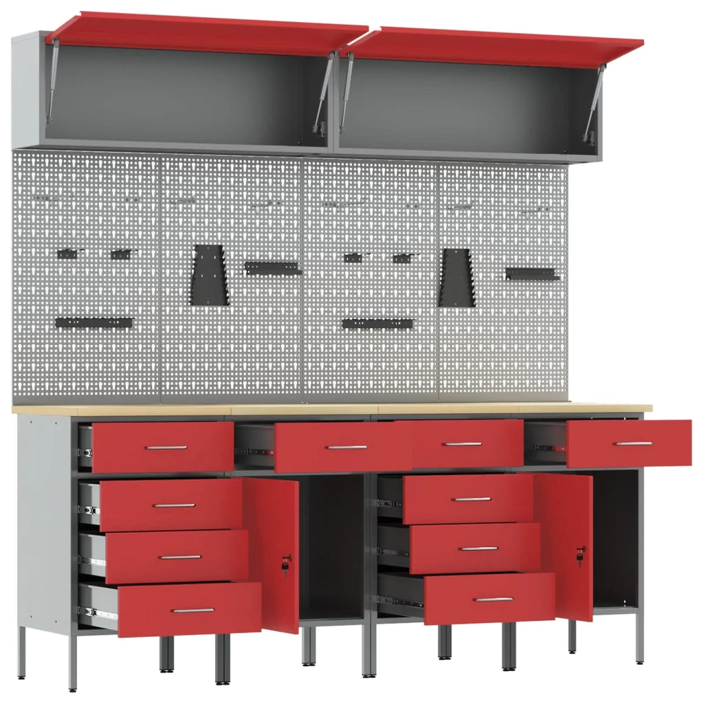 Set di mobili da lavoro con cassetto con blocco 10 pcs Rosso 3321487