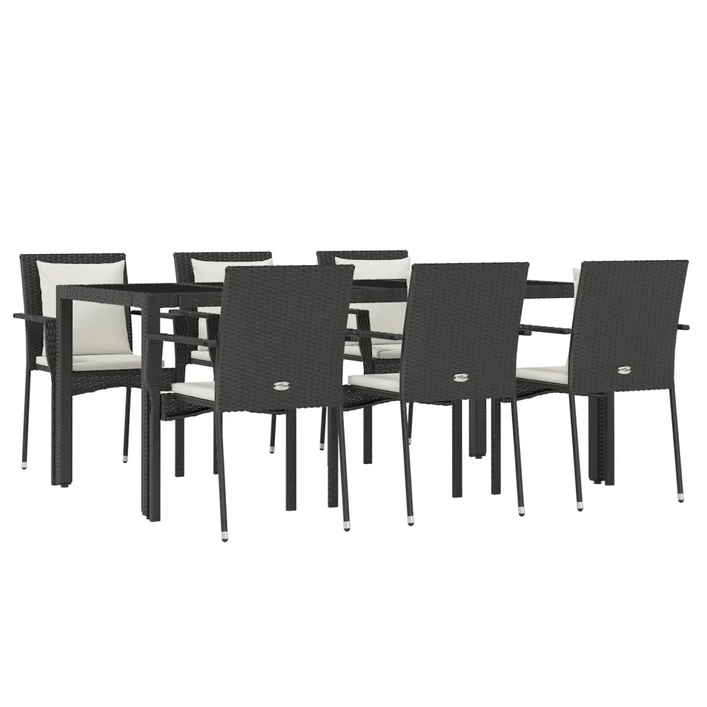 Set da Pranzo da Giardino 7 pz Nero con Cuscini in Polyrattan 3157955