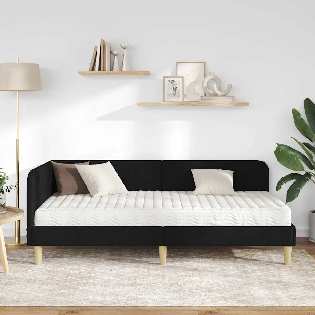 Cornice del letto ad angolo Nero 90 x 190 cm Tessuto