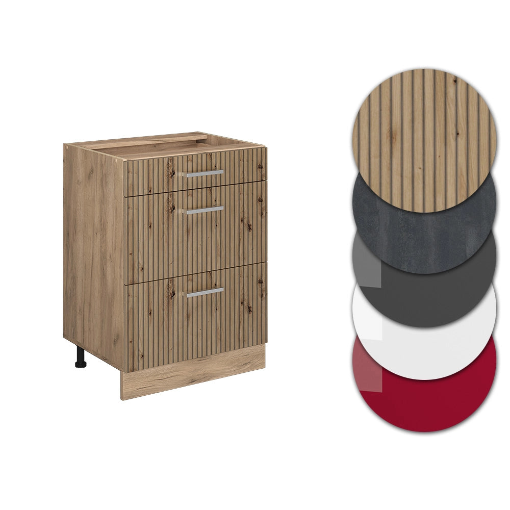 Vicco Mobiletto base per cucina Rovere artigianale 60 cm con cassetti, PL Rovere
