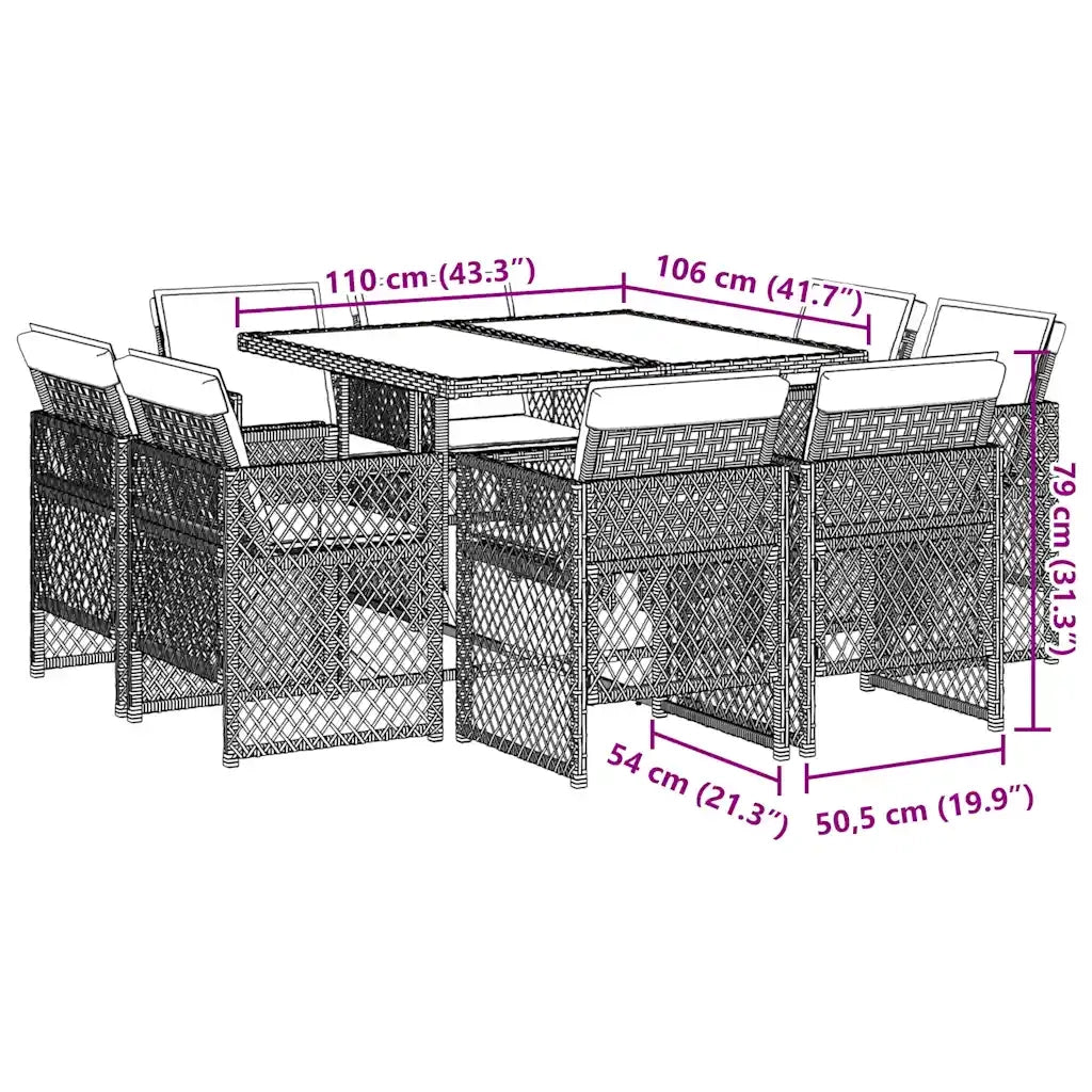 Set da Pranzo da Giardino 9 pz con Cuscini in Polyrattan Grigio 3210842
