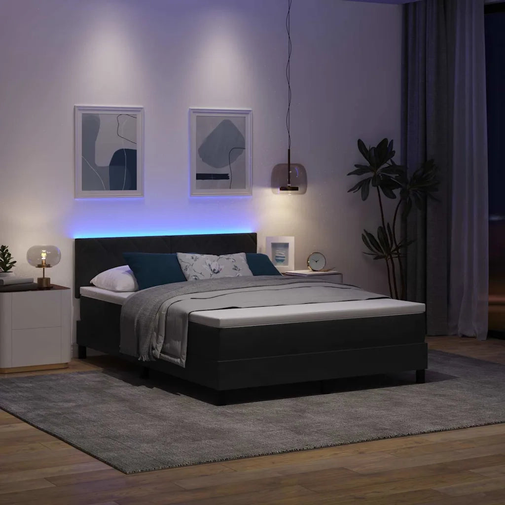 Letto a Sorgente LED con materasso Nero 140 x 200 cm Velluto 3342724