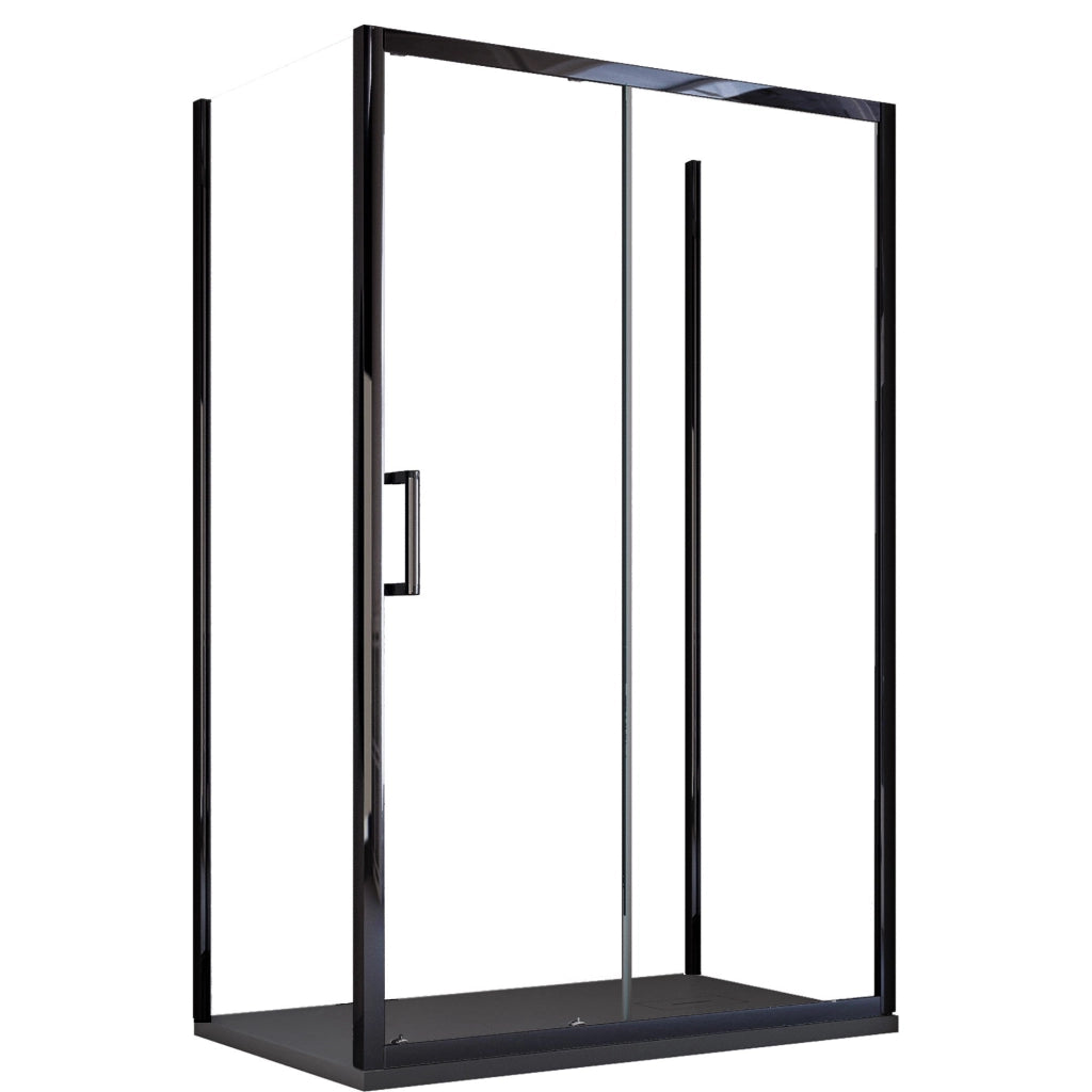 Box Doccia 3 Lati 70x110x70 cm 1 anta Scorrevoli con Profili Neri in Cristallo trasparente 6mm H195 Bonussi Sole