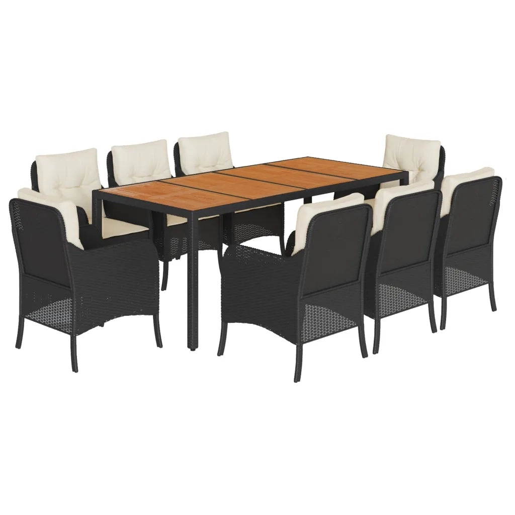Set da Pranzo da Giardino 9 pz con Cuscini Nero in Polyrattan 3211865