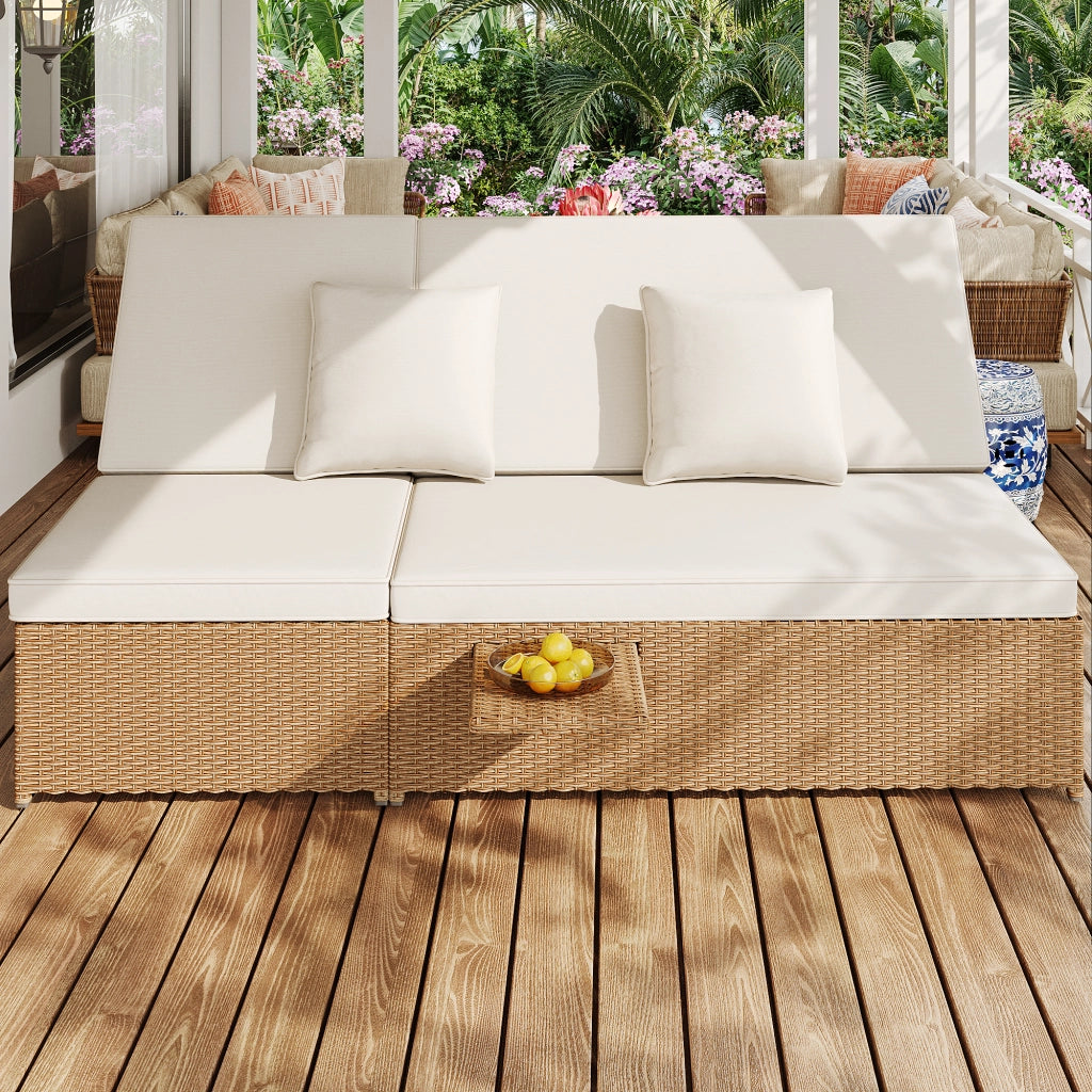 Chaise longue de jardin ext¨¦rieure double lit chaise longue en rotin ext¨¦rieure canap¨¦ en rotin pouvant servir de mobilier de jardin d¡¯ext¨¦rieur adapt¨¦ aux salons balcons et jardins r¨¦sistant aux intemp¨¦ries pliable avec coussins blanc