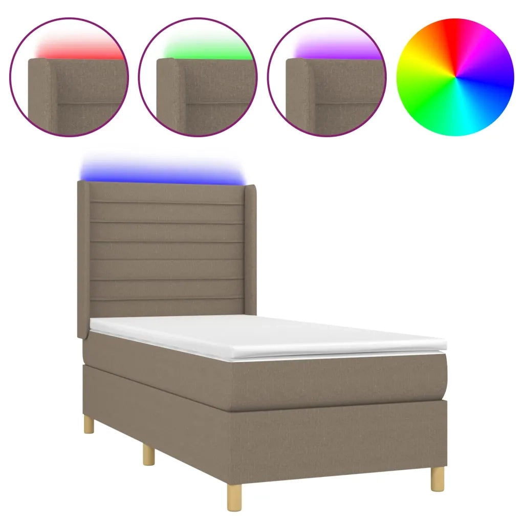 Letto a Molle con Materasso e LED Tortora 90x200 cm in Tessuto 3138929