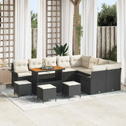 Set Divano da Giardino con cuscino 13 pcs Nero polyrattan