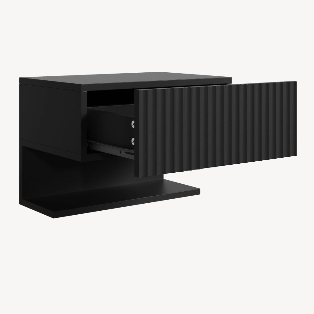 Comodino Sospeso da Parete Nand con Cassetto e Ripiano 42x30x30 cm Nero [en.casa]