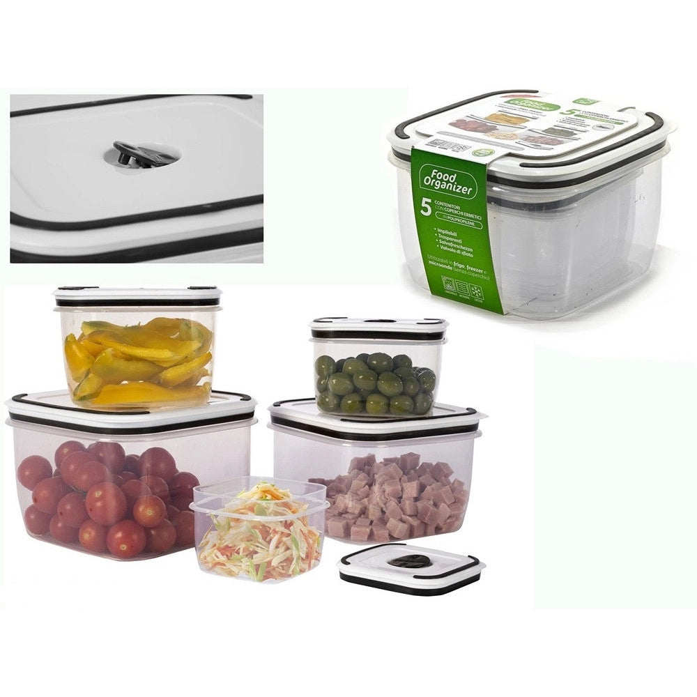 Trade Shop - 5 Contenitori Alimenti In Plastica Con Coperchio Ventilato Microonde Impilabile -