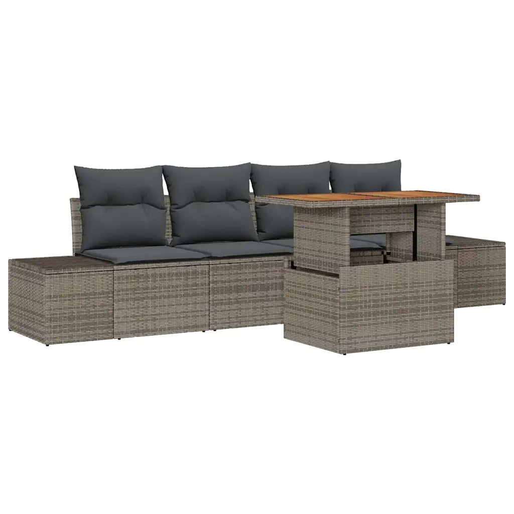 Set Divano da Giardino 5 pcs Grigio Poly Rattan