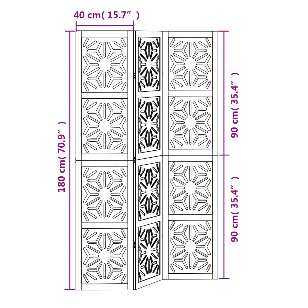 Divisorio Ambienti | Divider per stanze | Paravento 3 Pannelli Marrone e Nero Massello Paulownia