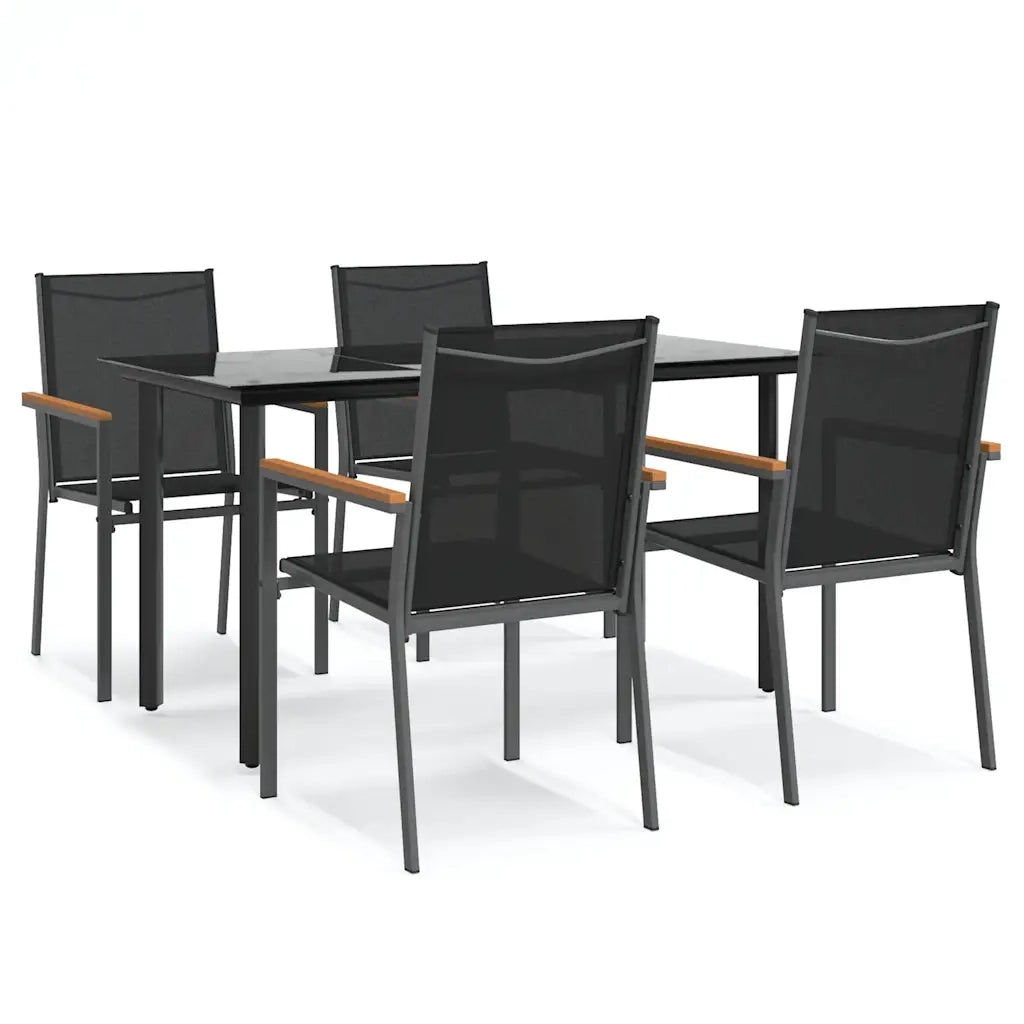 Set da Pranzo da Giardino 5 pz Nero in Textilene e Acciaio 3187043