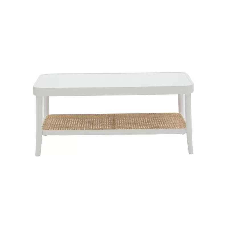 Tavolino contemporaneo legno paglia bianco shabby 100x50x43 - Mobili 2G
