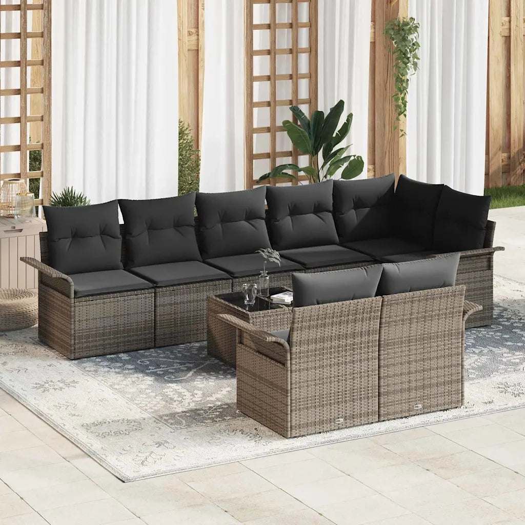 Set Divano da Giardino con cuscino 9 pcs Grigio Poly Rattan