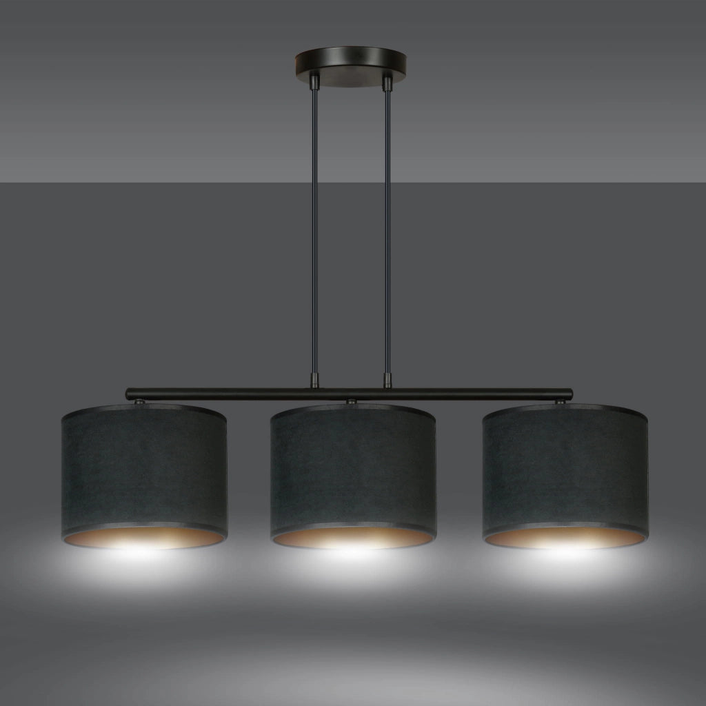 Lampadario Emibig Hilde 3 luci E27 nero oro 72cm H100cm