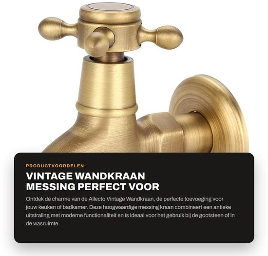 Wandkran Vintage in Stile Antico - Con Maniglia Singola - Corrosione Resistente - Fissaggio alla Parete - Rubinetto a Cappa Fredda - In Stile Vintage - In Massello di Rame - Con Maniglia Singola - Con Fissaggio alla Parete