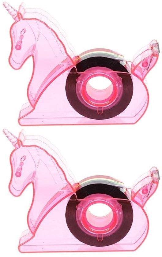 Due pezzi di dispensatore di adesivo con design unicorno, dispensatore di adesivo compatto e pratico per ufficio, scuola e casa, dispositivo di sostegno per adesivo per scrivania versatile, leggero e facile da utilizzare