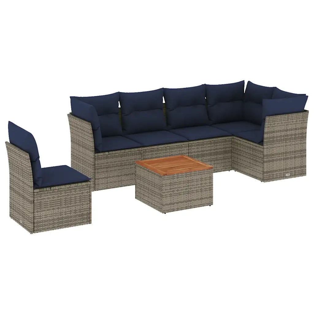 Set Divani da Giardino 7 pz con Cuscini Grigio in Polyrattan 3255998
