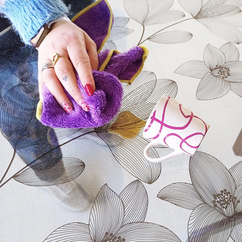 Tovaglia Trasparente Decorata Glitterata Pellicola Pvc 100x200 Cm Tavolo Antimacchia Spessa Fiori (C)