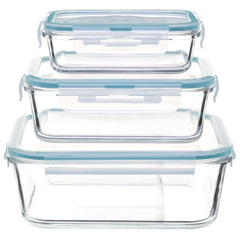 Set 3 contenitori in vetro con coperchio