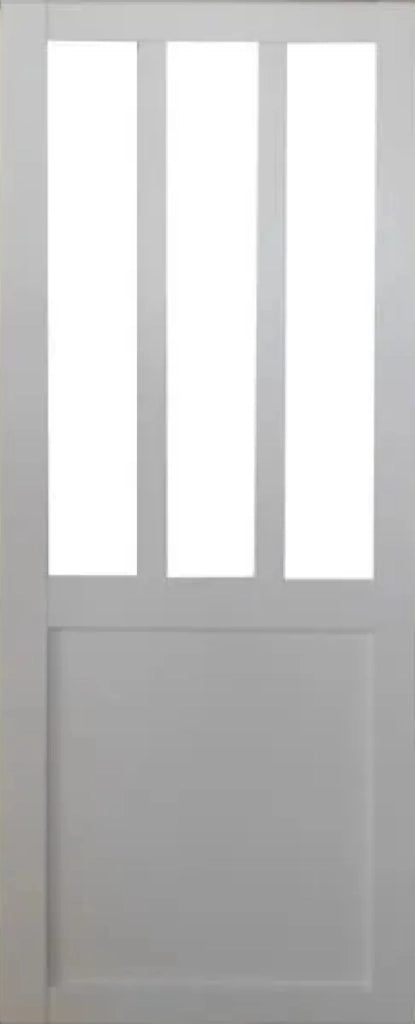 Porta scorrevole da officina rivestita di bianco con larghezza 83 + guida in acciaio nero + 2 gusci installati