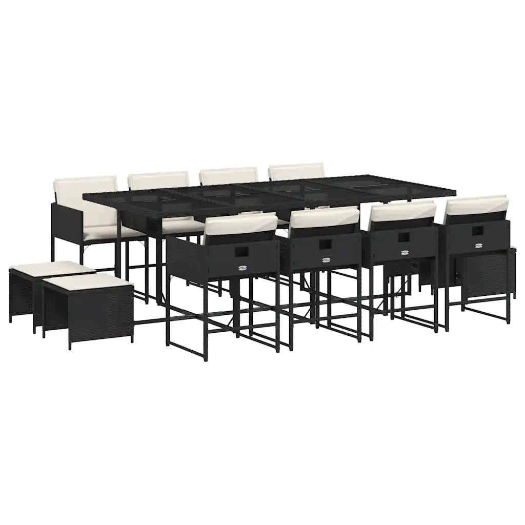 Set da Pranzo da Giardino 13pz con Cuscini Nero in Polyrattan 3211338