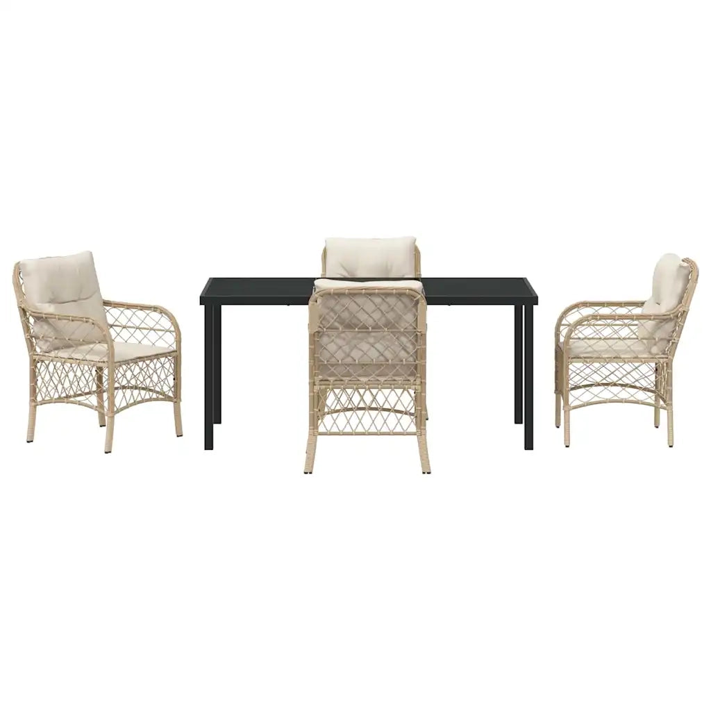 Set da Pranzo per Giardino con cuscino 5 pcs Beige polyrattan