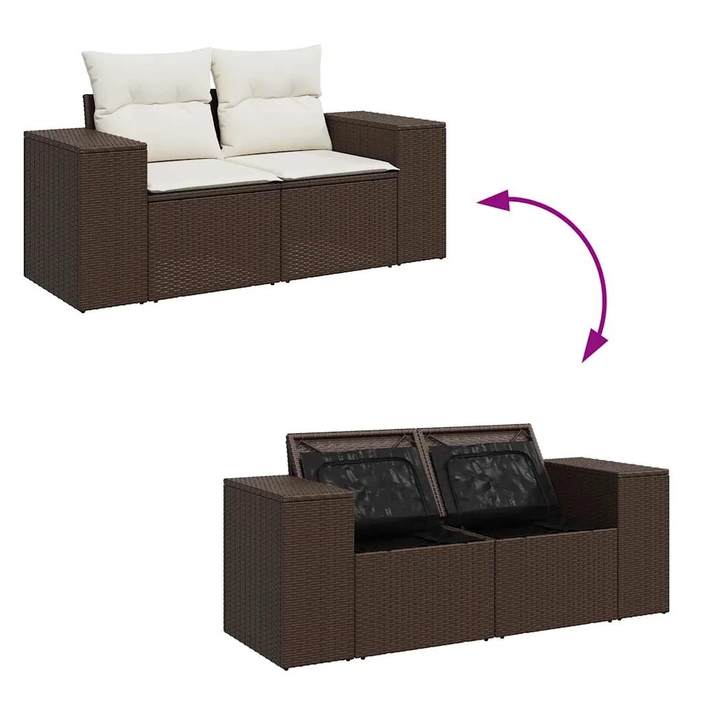 Set Divani da Giardino 10pz con Cuscini in Polyrattan Marrone 3326864