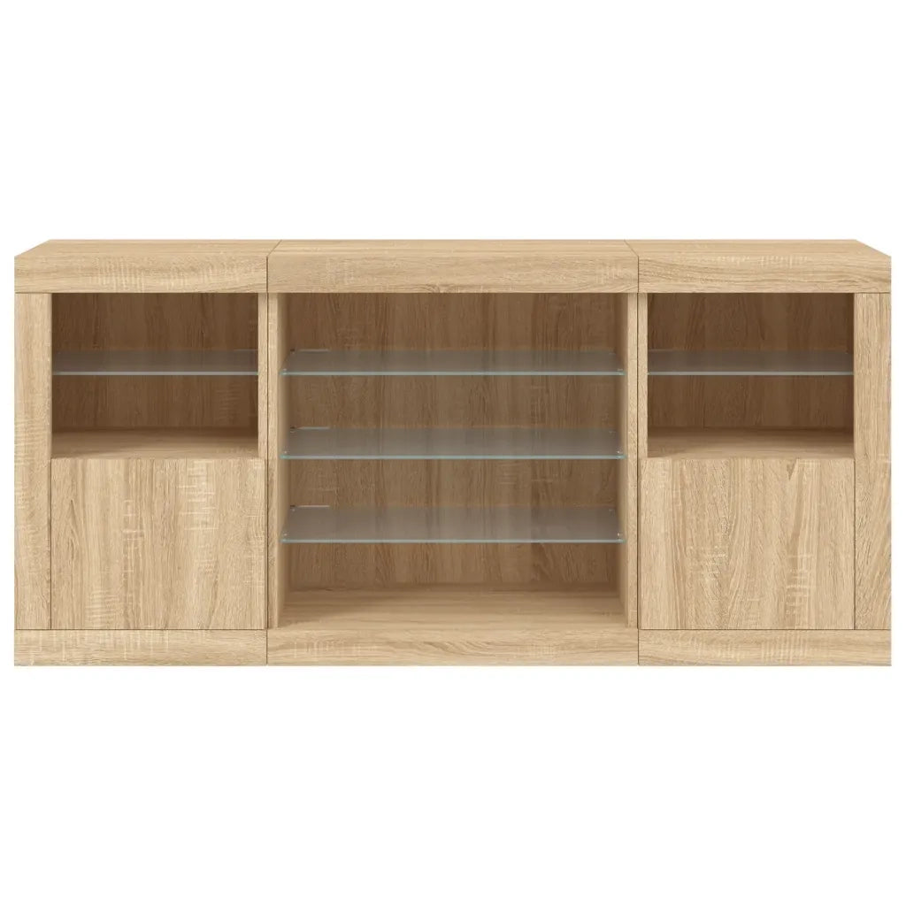 Credenza con Luci LED Rovere Sonoma 142,5x37x67 cm