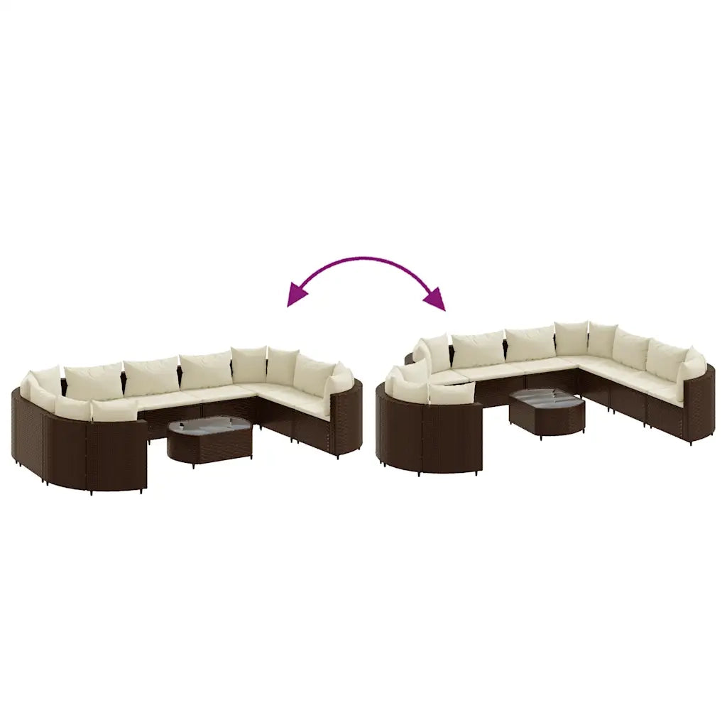 Set Divani da Giardino 10pz con Cuscini in Polyrattan Marrone