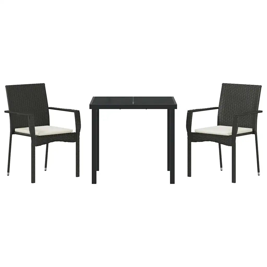 Set da Pranzo per Giardino con cuscino 3 pcs Nero polyrattan
