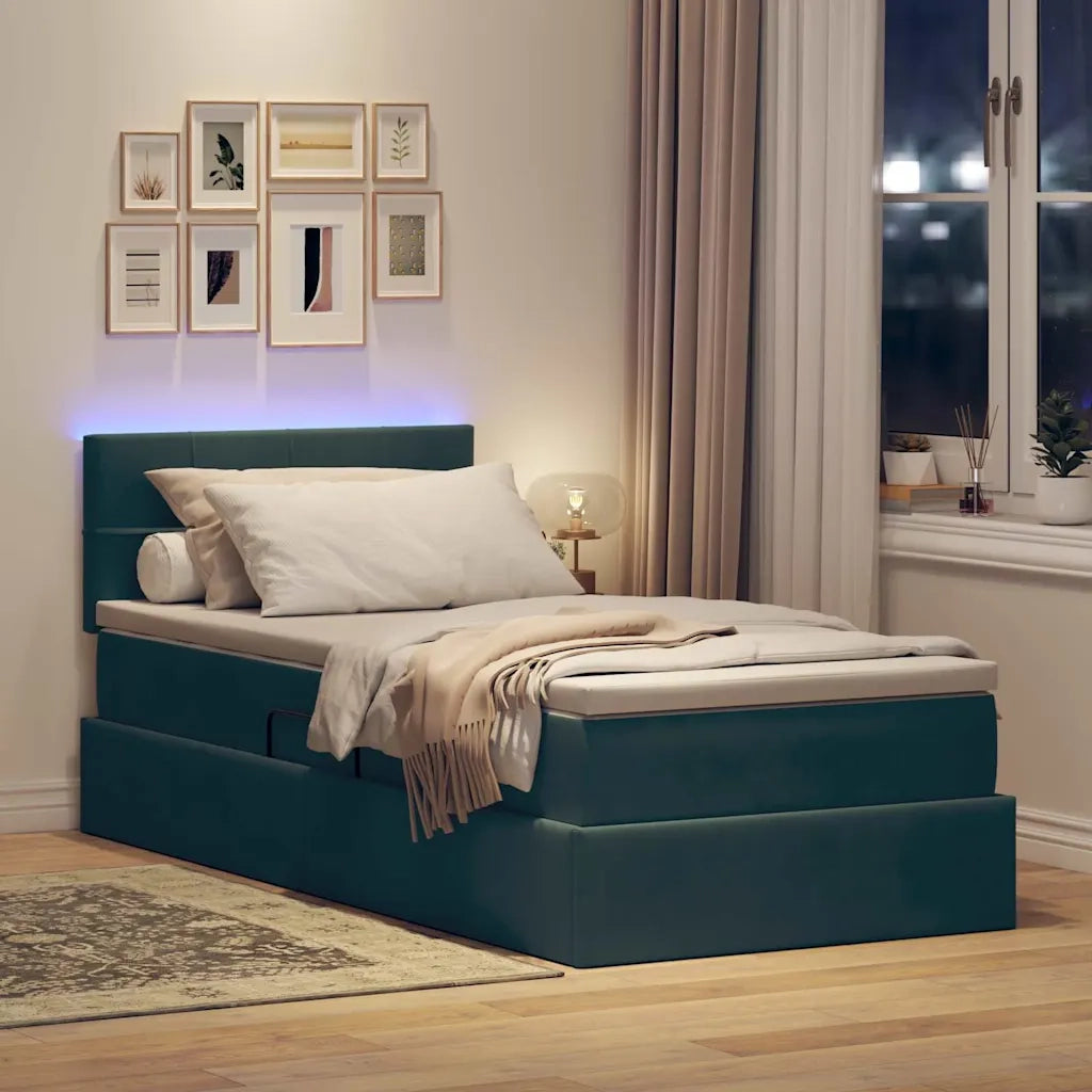 Letto con contenitore e LED Verde Scuro 90 x 190 cm Velluto 3371364