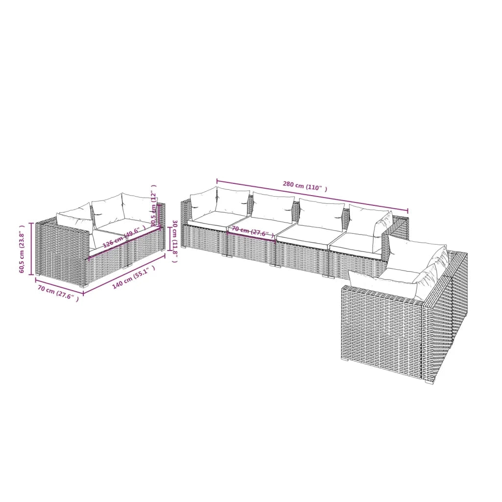 Set Divani da Giardino 8 pz con Cuscini in Polyrattan Marrone 3102284