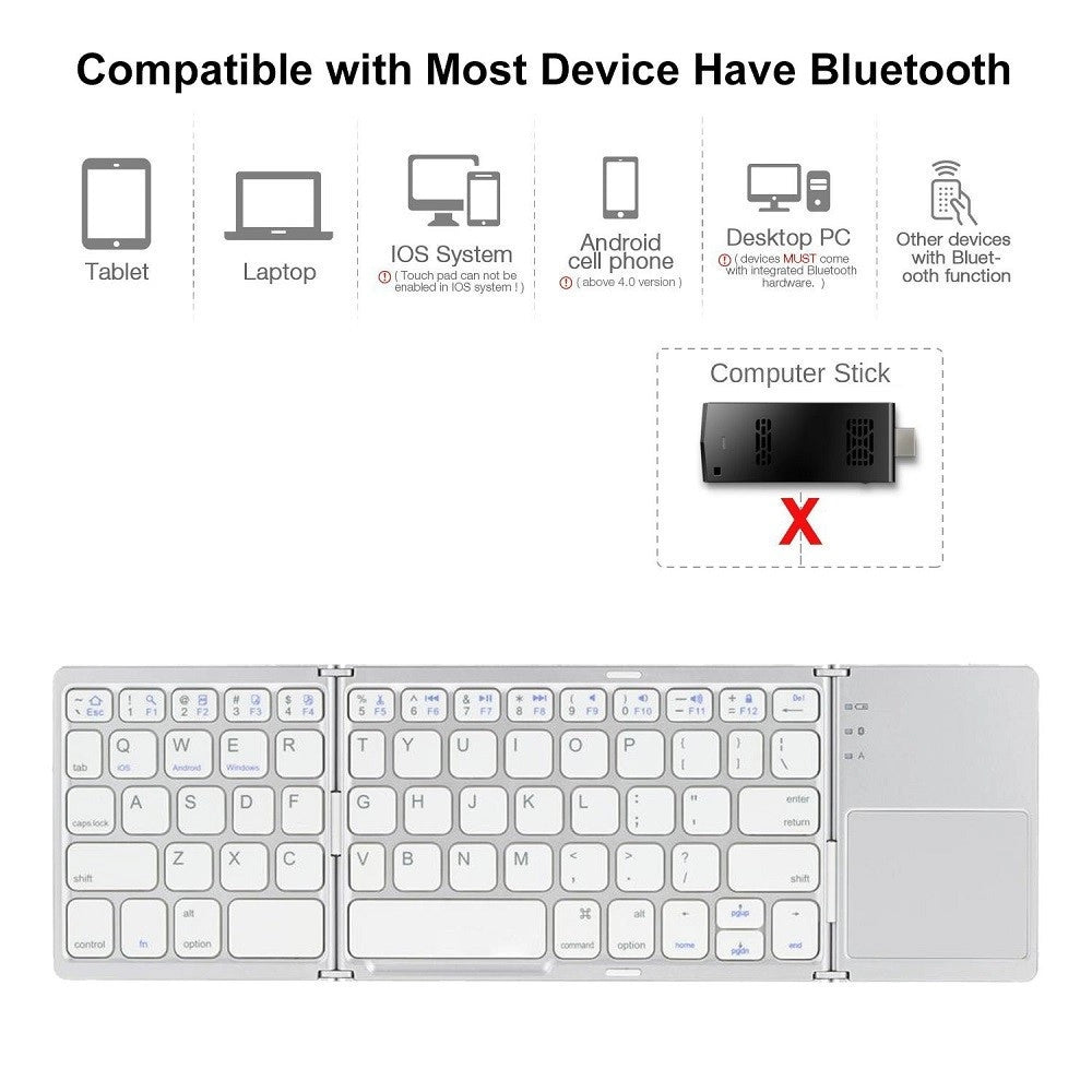 Trade Shop - Mini Tastiera Bluetooth Pieghevole Wireless Ios/android/windows Touchpad -