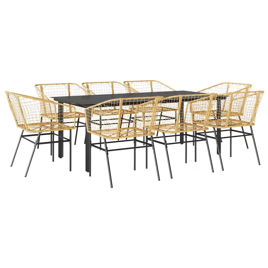 Set da Pranzo da Giardino 9 pz Polyrattan Vetro 3334596